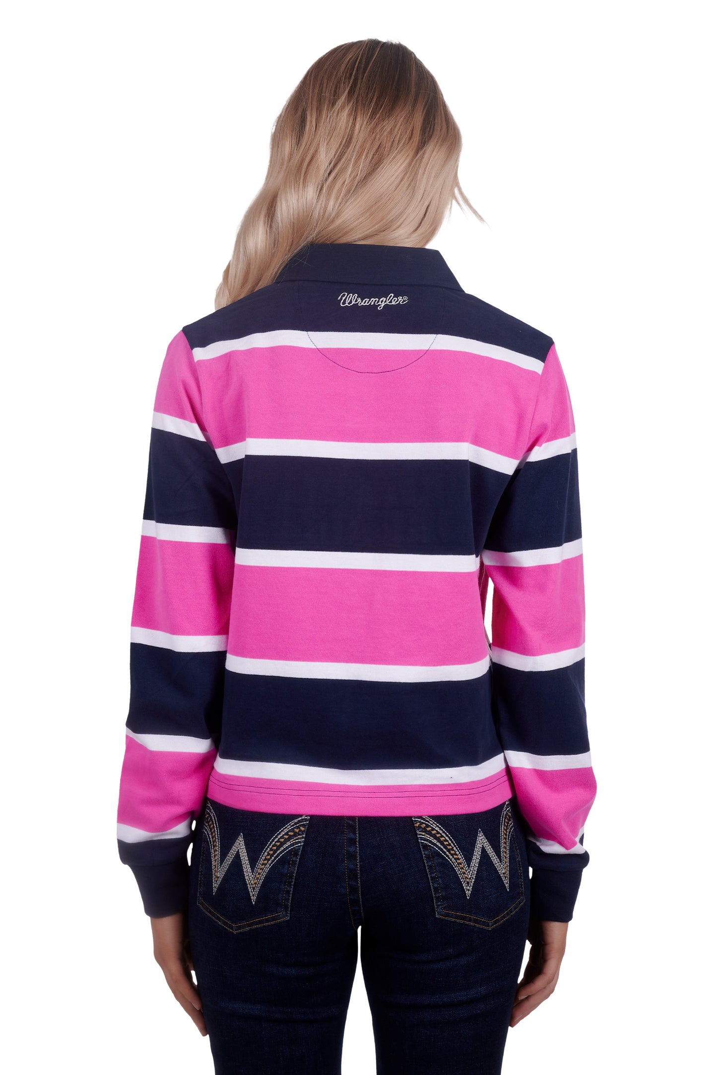 Wrangler Ladies Hattie Fashion Stripe Rugby - Navy/Pink - X4W2577074 - ON SALE