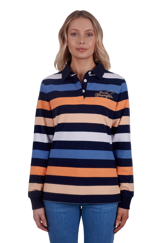 Wrangler Ladies Isabel Stripe Rugby - Navy/Orange - X4W2577075 - ON SALE