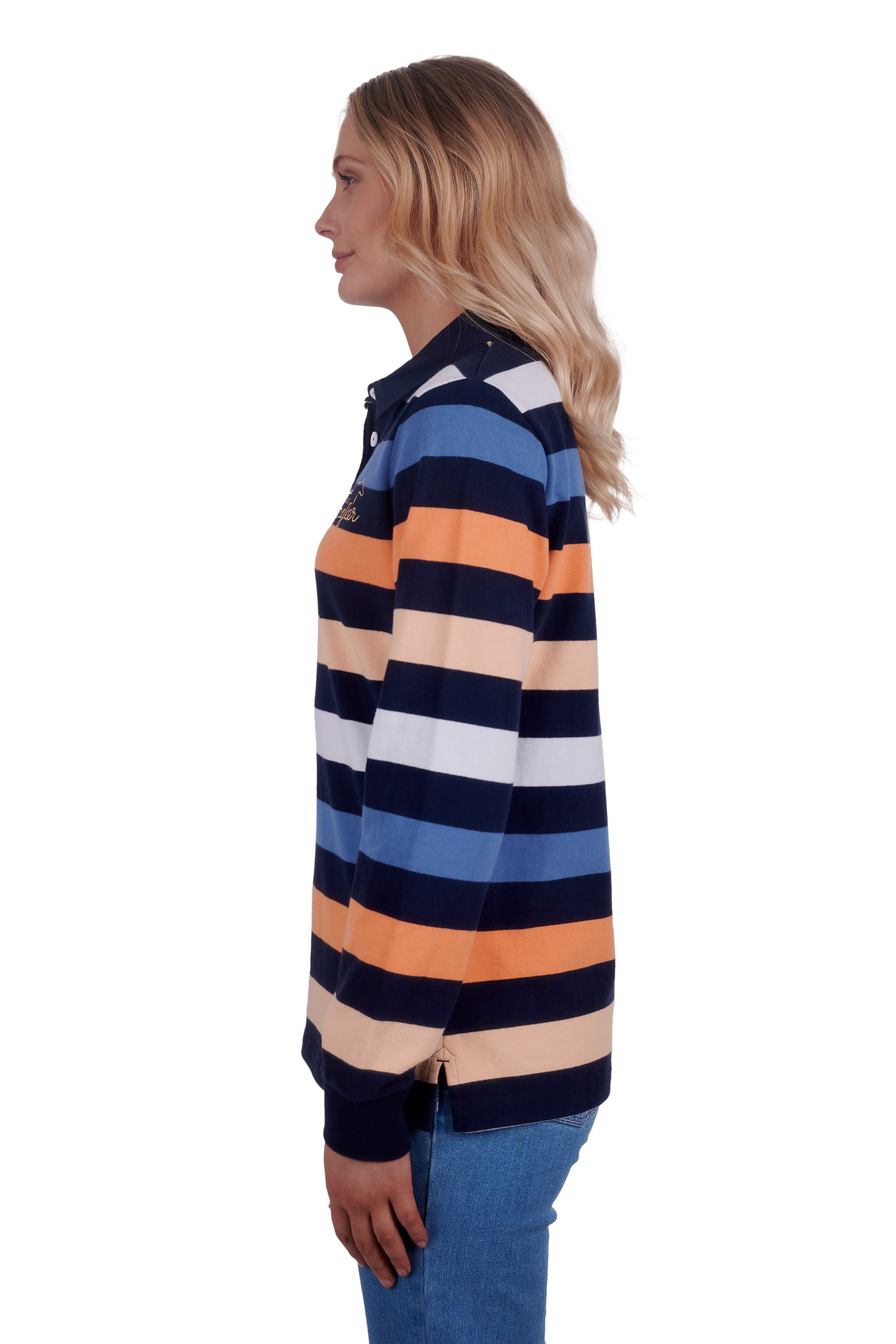 Wrangler Ladies Isabel Stripe Rugby - Navy/Orange - X4W2577075 - ON SALE