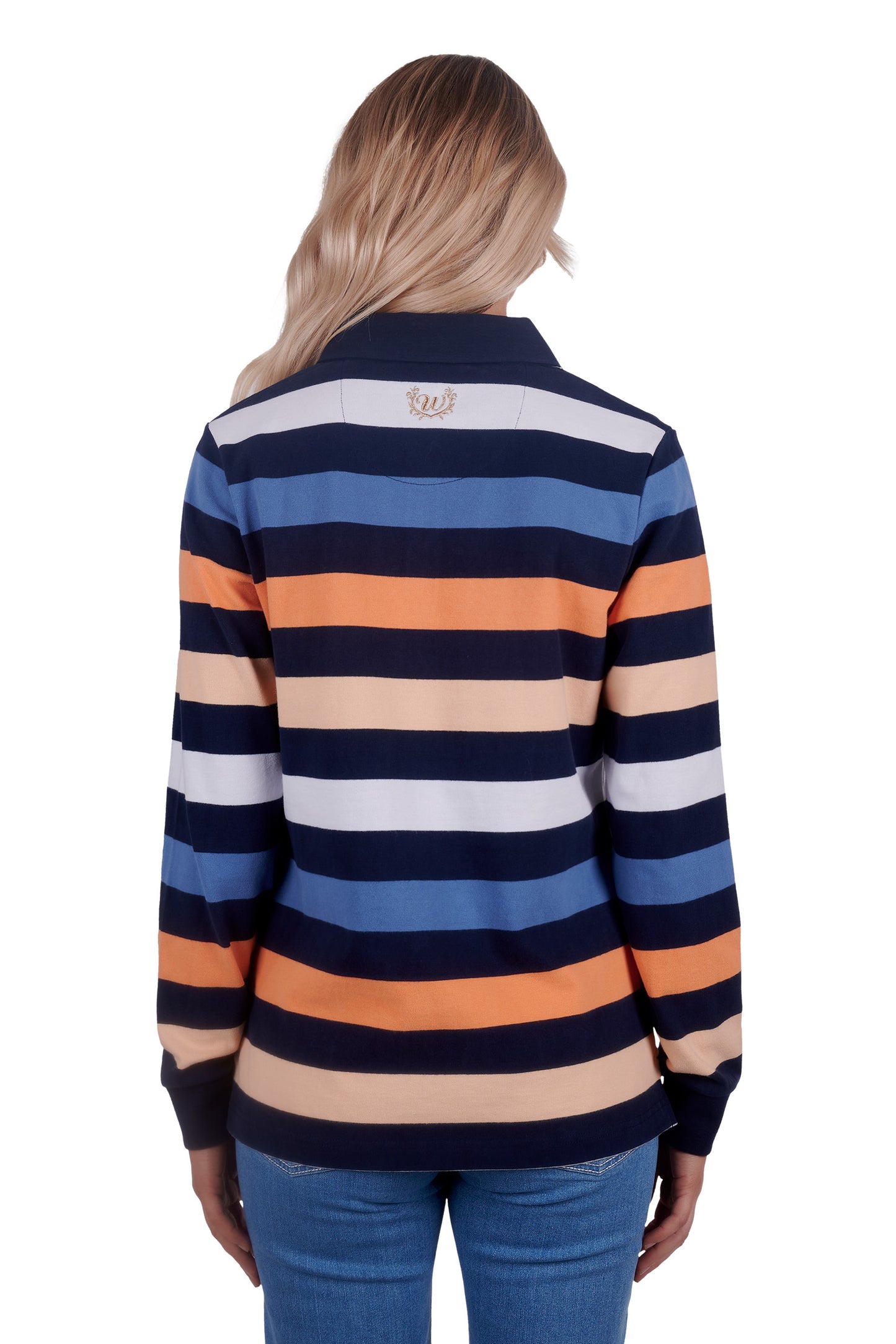 Wrangler Ladies Isabel Stripe Rugby - Navy/Orange - X4W2577075 - ON SALE