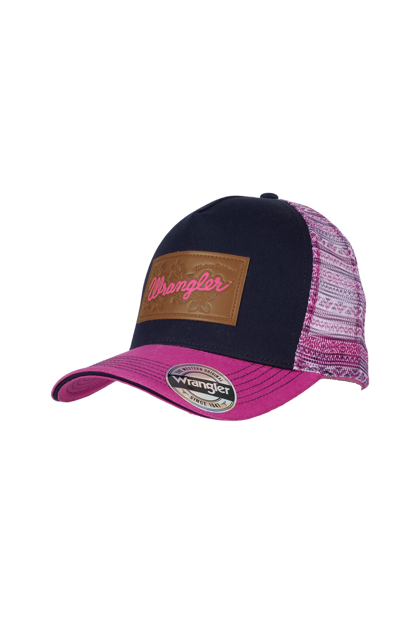 Wrangler Pheobe High Profile Ponytail Trucker Cap - Navy/Pink - X4W2996CAP