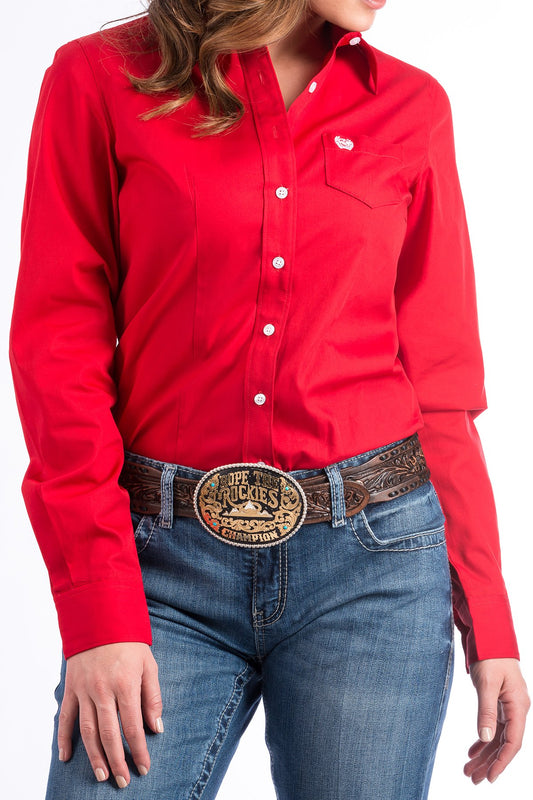 Cinch Ladies Solid Red L/S Button Down Shirt - MSW9164032