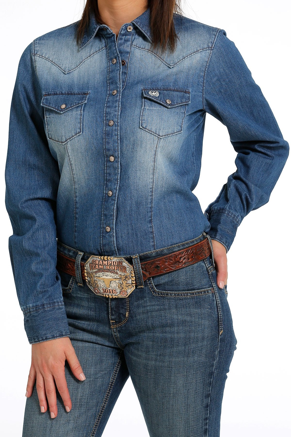 Cinch Ladies Snap Button Down Western Shirt - Indigo - MSW9202001