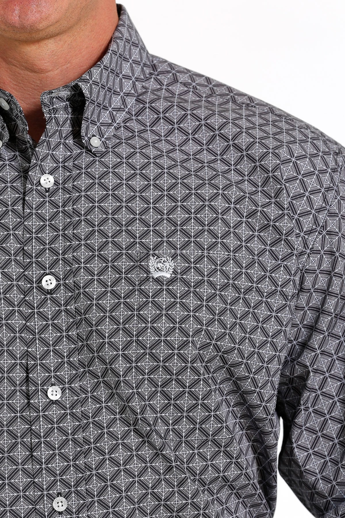 Cinch Mens Geometric Print Button Down Shirt - Navy - MTW1105604