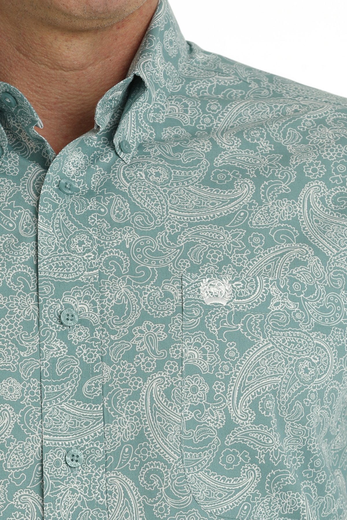 Cinch Mens Paisley Print L/S  Button Down Shirt - Turquoise/White - MTW1105704