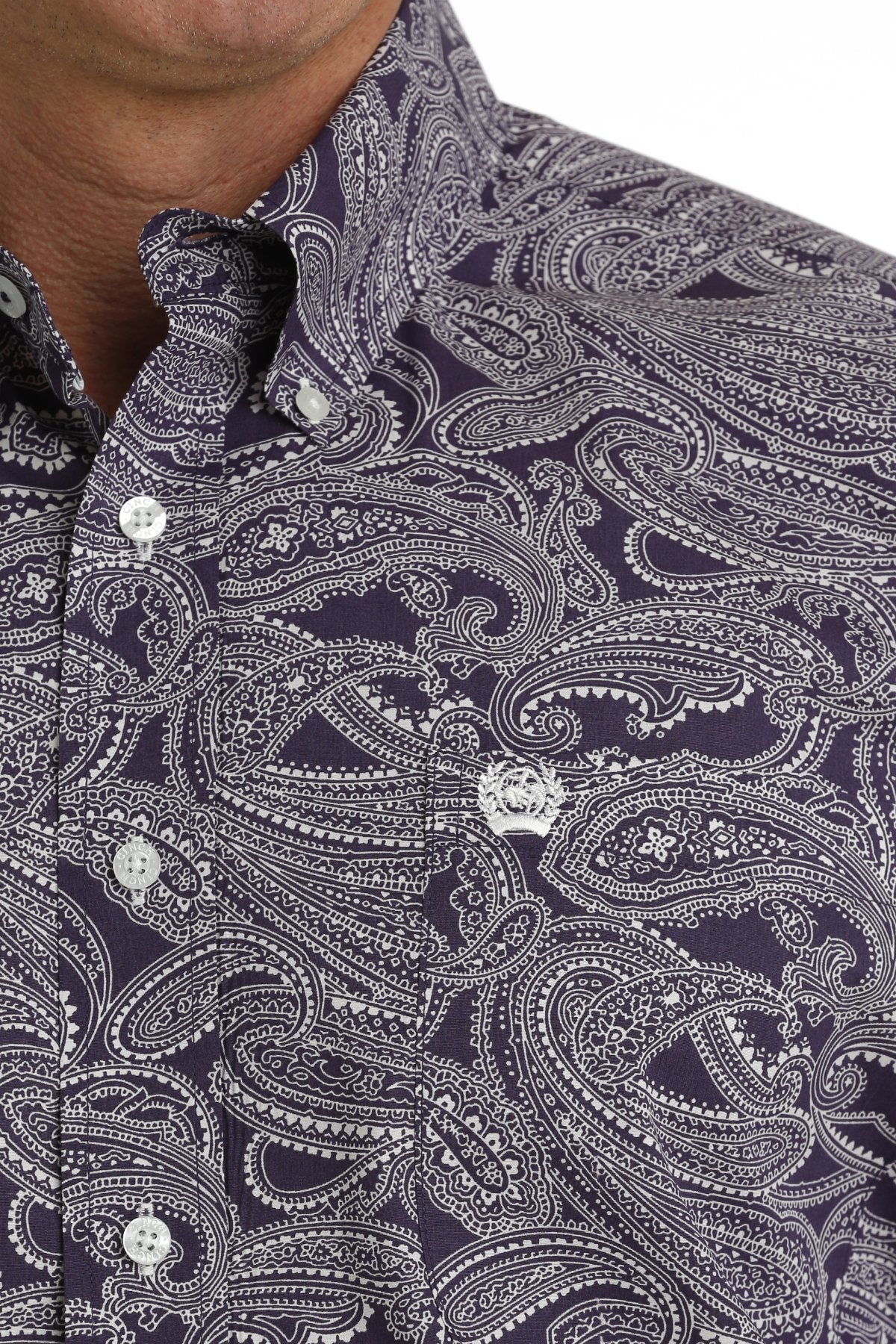 Cinch Mens Paisley Print L/S  Button Down Shirt - Purple/White - MTW1105738