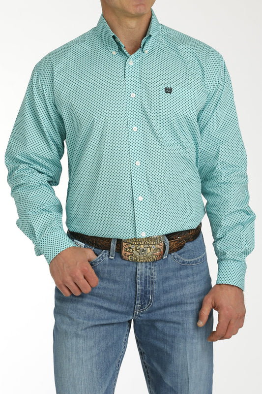 Cinch Mens Classic Fit Geometric Print L/S  Button Down Western Shirt - Turquoise - MTW1105753