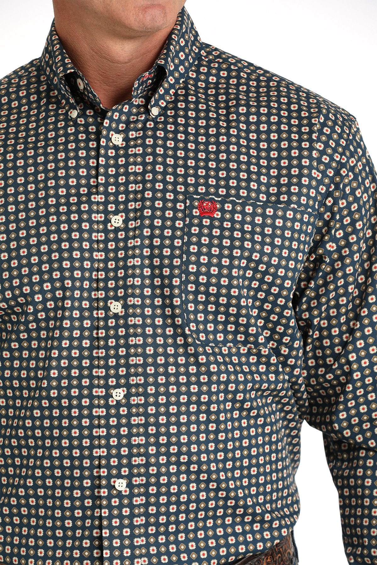 Cinch Mens Stretch Medallion Print Button Down Western Shirt - Navy - MTW1105808