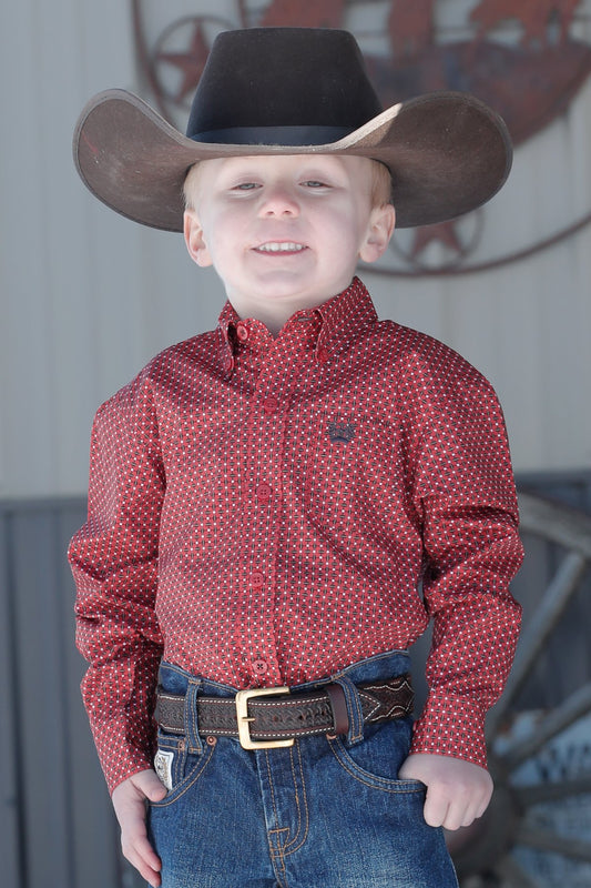 Cinch Baby and Infant Match Dad Geometric Button Down L/S Shirt - Red - MTW7062327