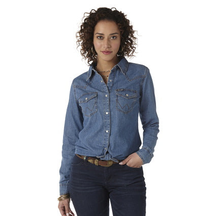 Wrangler Ladies Western Denim Snap L/S Shirt- LW7006D