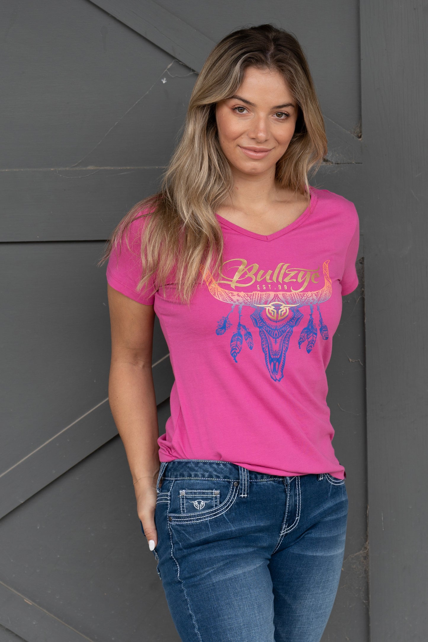 Bullzye Ladies Argyle S/S Tee - Rose - B3W2502267