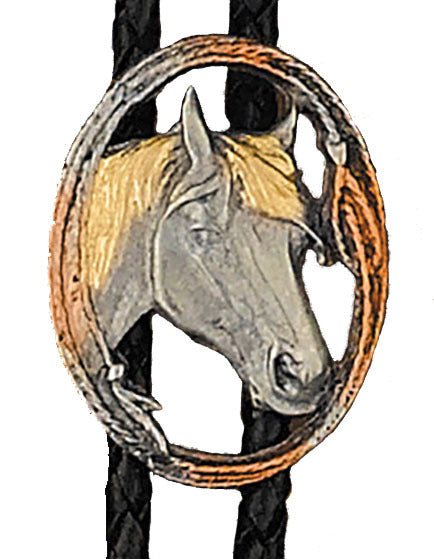 Brigalow Bolo Tie - Gold and Silver Oval Horsehead with Ropes - Bolo-23