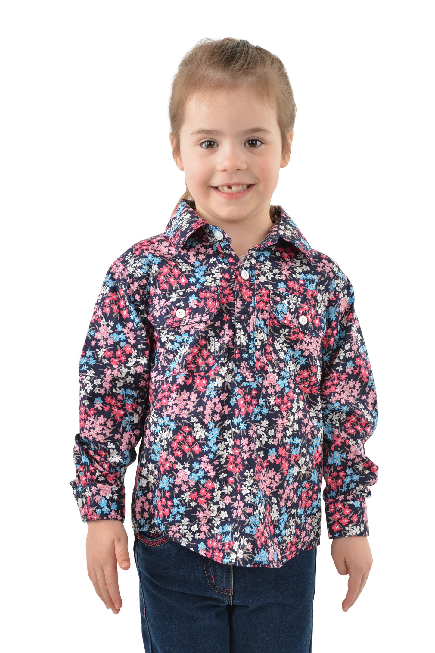 Hard Slog Kids Liberty Half Placket L/S Shirt - Navy - H3W7101168