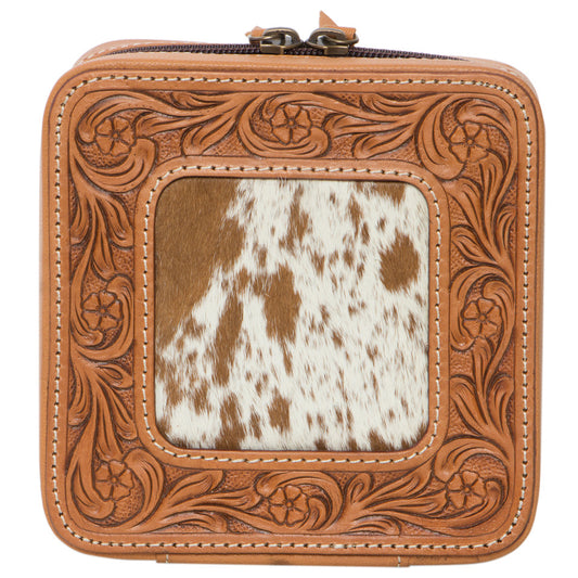 The Design Edge Tan and White Cowhide Jewellery Box with Tooling - JB02 - Tan and White