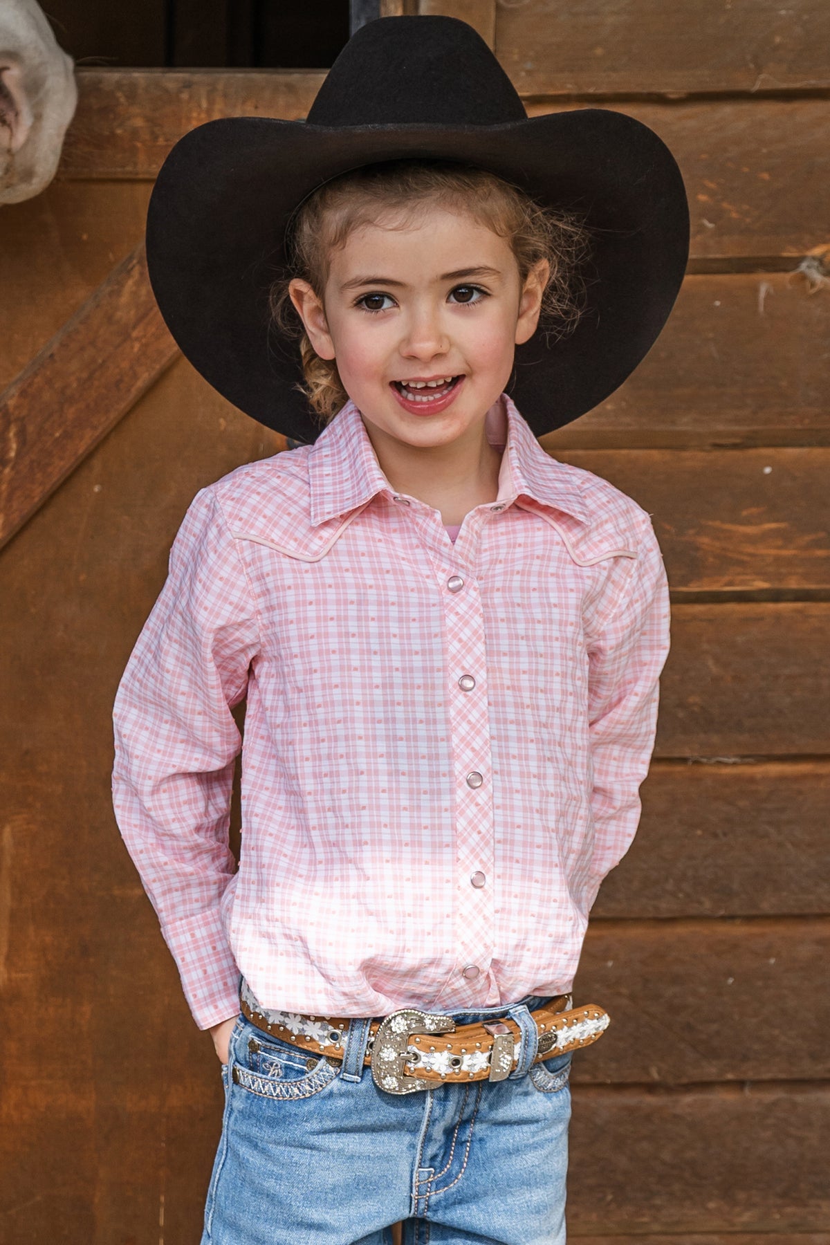 Pure Western Girls Olivia Check Western L/S Shirt - Pink