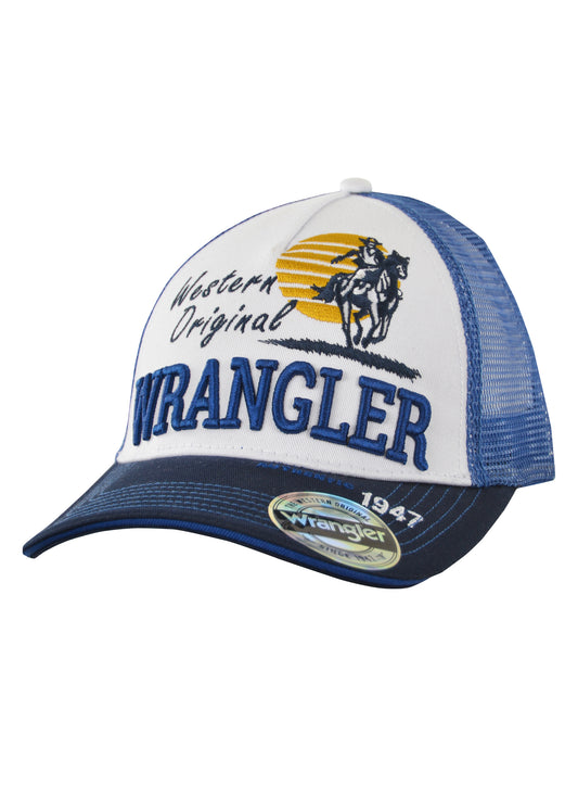 Wrangler Mens Chisolm Trucker Cap - White/Royal - X1S1985CAP