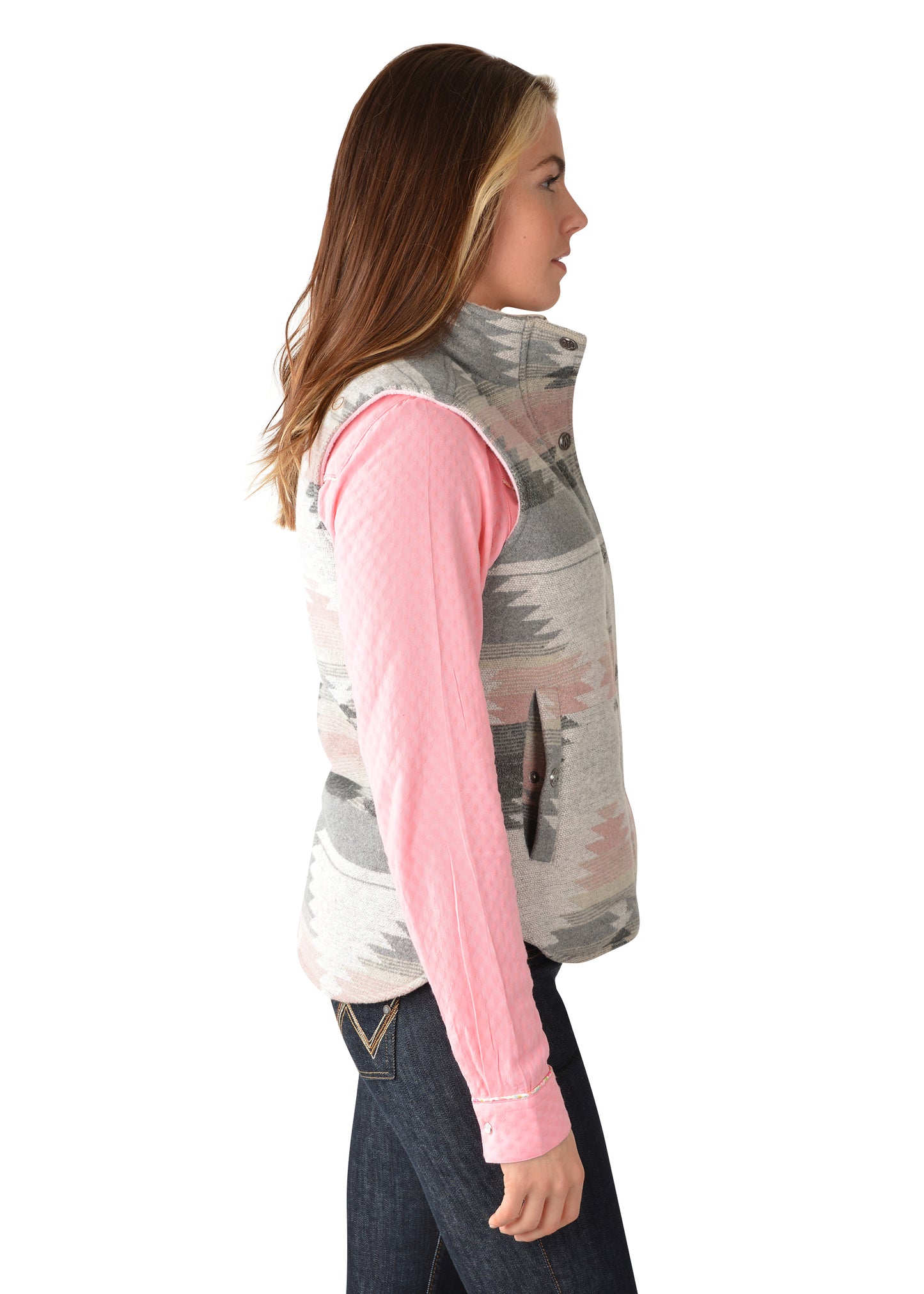 Wrangler Ladies Harlene Vest - Grey/Pink - X3W2694968 - ON SALE