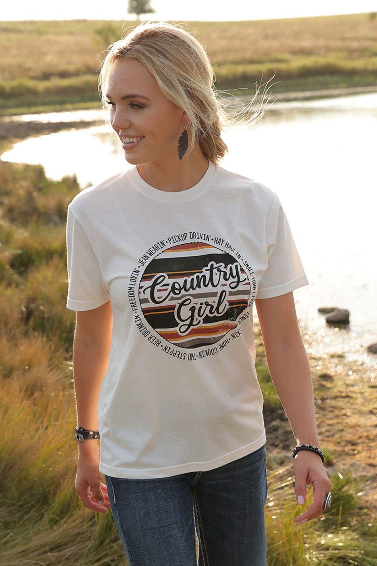 Cruel Denim Ladies Country Girl Tee - Cream - CTT7385003