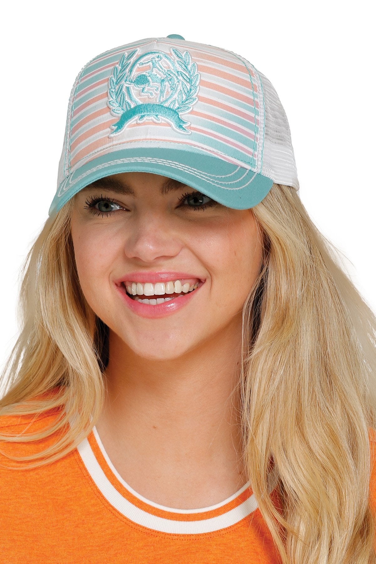 Cinch Ladies Turquoise/ White Striped  Cinch Cap - MHC7874030