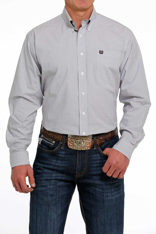 Cinch Mens Plaid Buttoned Down Western L/S Shirt - White/Purple - MTW1105479