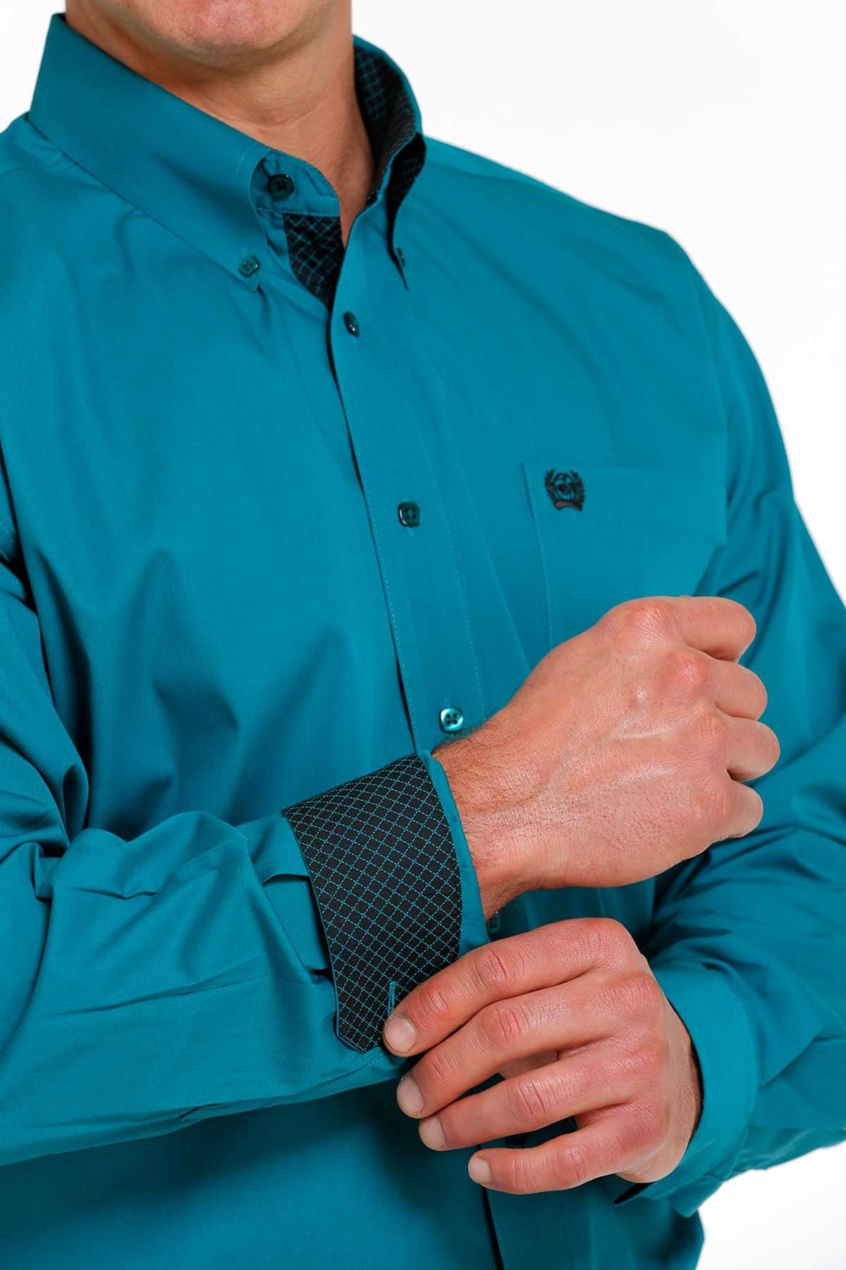 Cinch Mens Solid Buttoned Down Western L/S Shirt - Teal - MTW1105497