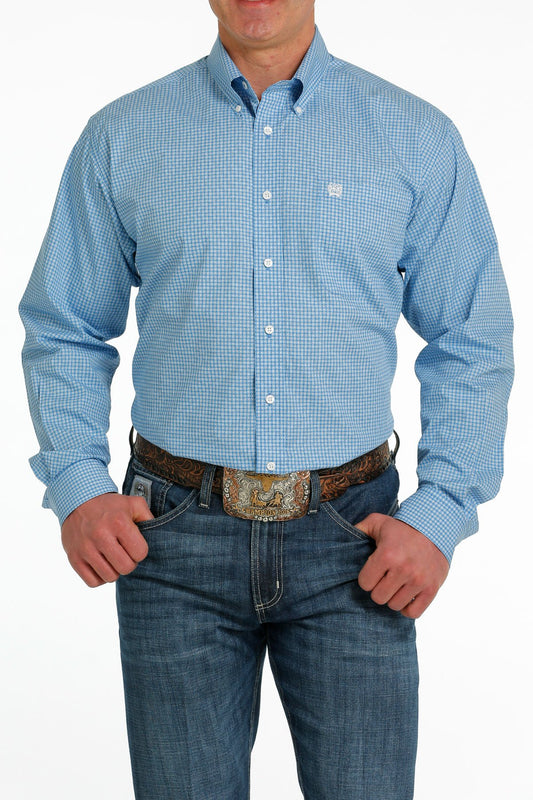 Cinch Mens Geometric Print Buttoned Down Western L/S Shirt - Light Blue/Cream - MTW1105513