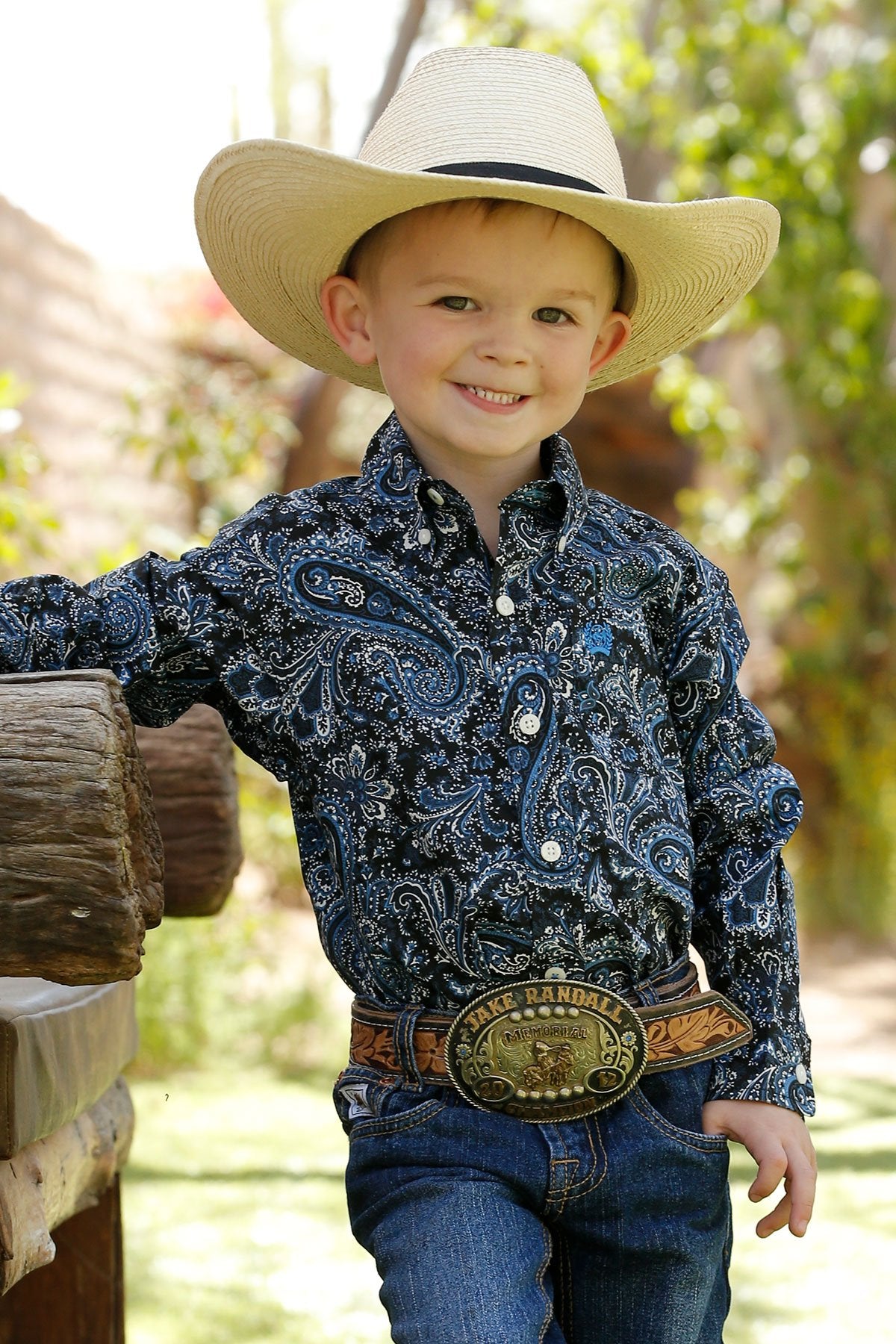 Cinch Boys Toddler Match Dad Paisley Button Down L/S Shirt - Navy - MTW7061305