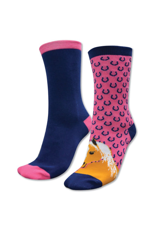 Thomas Cook Kids Homestead Socks - Navy/Hot Pink - Horse - TCP7915SOC